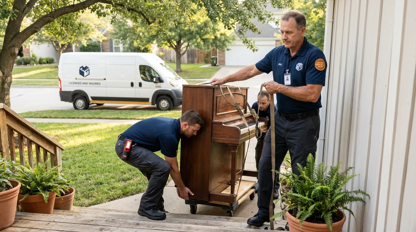 Licensed piano movers securing grand piano in Simi Valley, CA