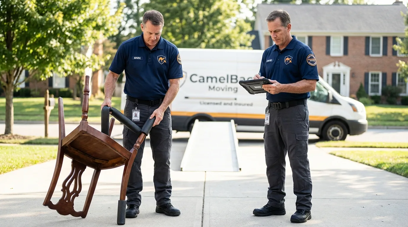 Movers inspecting furniture for damage prevention before loading in Simi Valley, CA